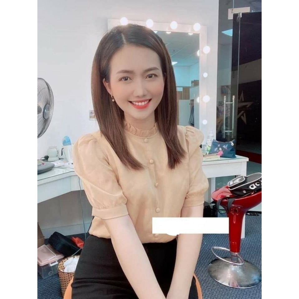 Áo sơ mi nữ công sở thời trang SURI chất lụa Hàn mềm mịn màu da tay ngắn xếp ly-BOCNUTDA