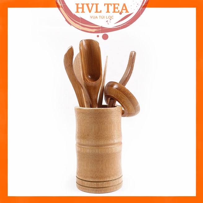 Dụng cụ pha trà bằng gỗ tre phong cách Trung Hoa, chất liệu tự nhiên, chống mốc, bộ 6 món - HVL TEA