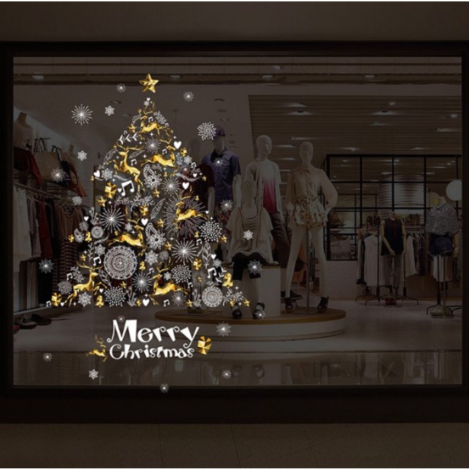 Decal Trang Trí Noel - Cây thông ánh vàng bạc săc nét | BigBuy360 - bigbuy360.vn