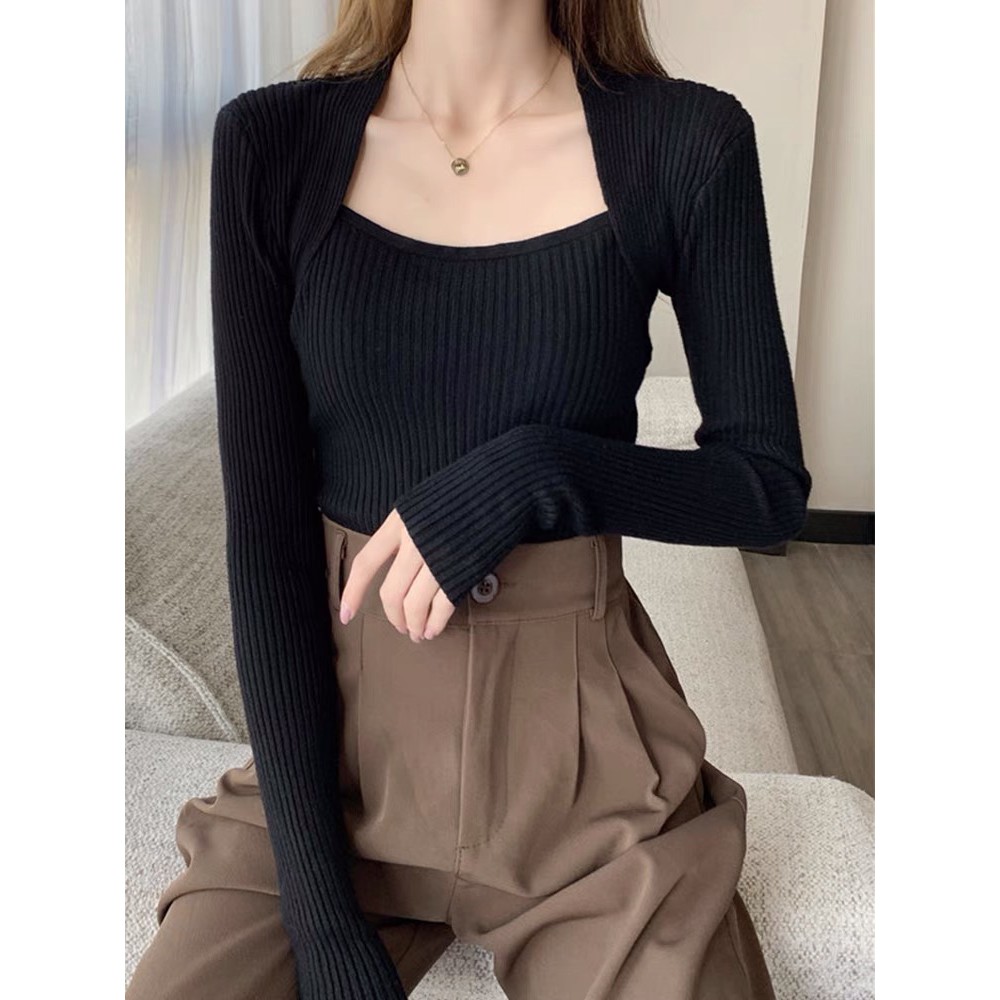 Áo len cổ vuông dài tay dáng ôm- JUMSOX- JS0085