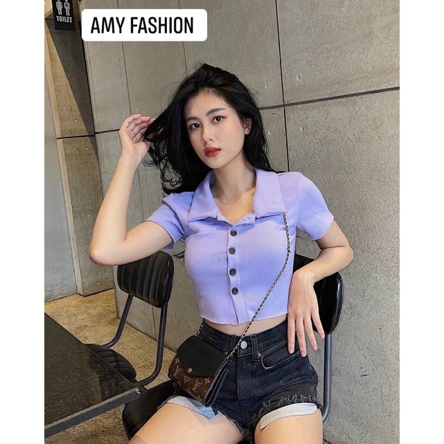 ÁO THUN CROPTOP CỔ BẺ CÓ NÚT ĐẸP ĐỦ MÀU (Ms: MM02)