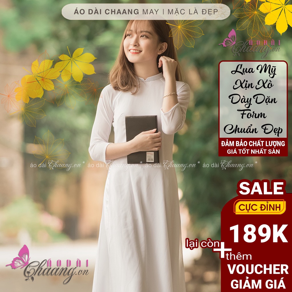 Áo Dài Học Sinh Đi Học May Sẵn Màu Trắng Truyền Thống Lụa Mỹ Đẹp Cổ Vuông 2Cm Tay Lỡ Chụp Kỷ Yếu