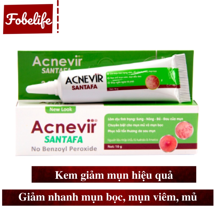 Kem Giảm Mụn Mủ, Mụn Bọc, Mụn Đỏ Và Mụn Trứng Cá  Acnevir Santafa ( Xanh ) tuýp 10gr- Đạt chuẩn GMP