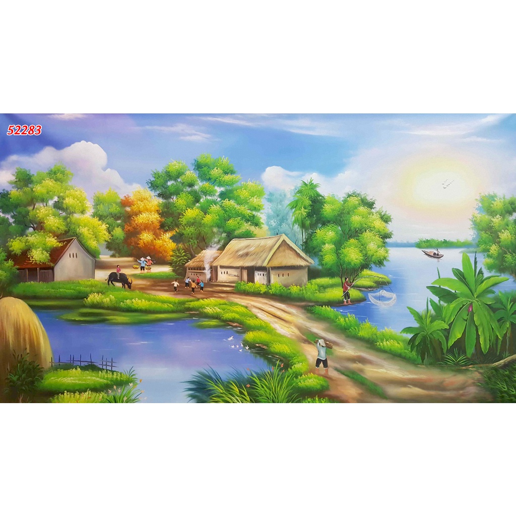 Tranh Dán tường 3D Phong Cảnh Làng Quê yên bình, không ồn ào náo nhiệt