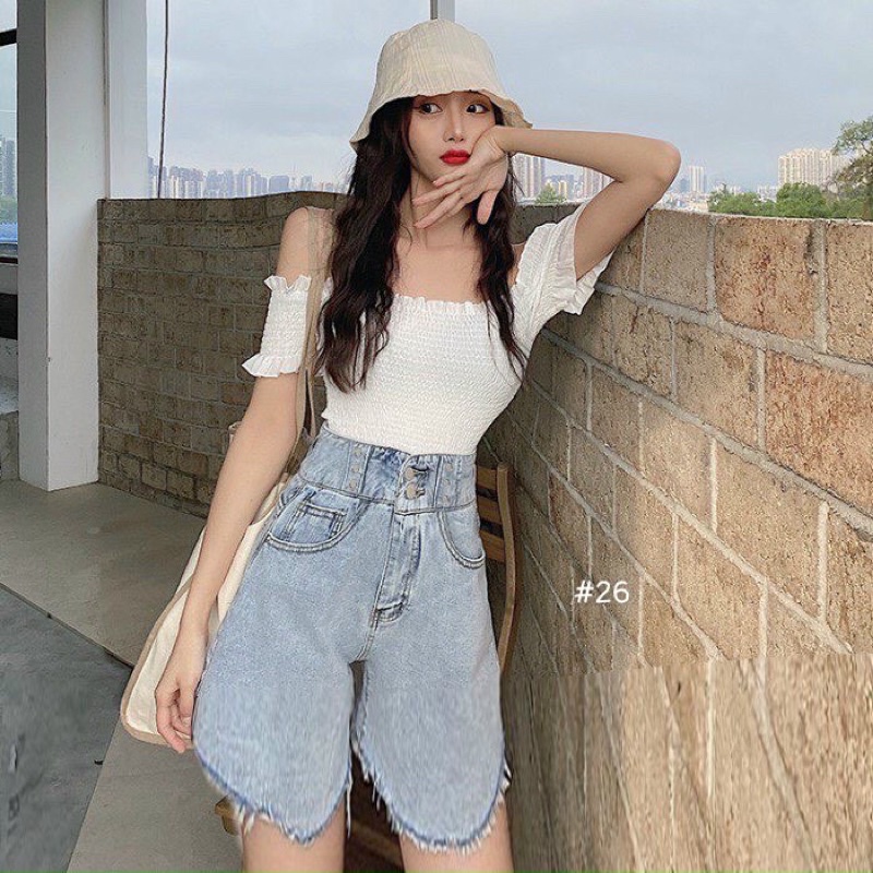 Quần Short Ngố Jean Nữ Lưng Cao 2 Nút Bigsize Size Đại Từ 40kg Đến 82kg Hàng VNXK Ms26