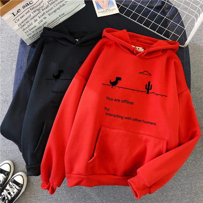 Áo Hoodie Cotton Pha Dáng Rộng In Hình Khủng Long Vui Nhộn Phong Cách Hip Hop Cho Nam