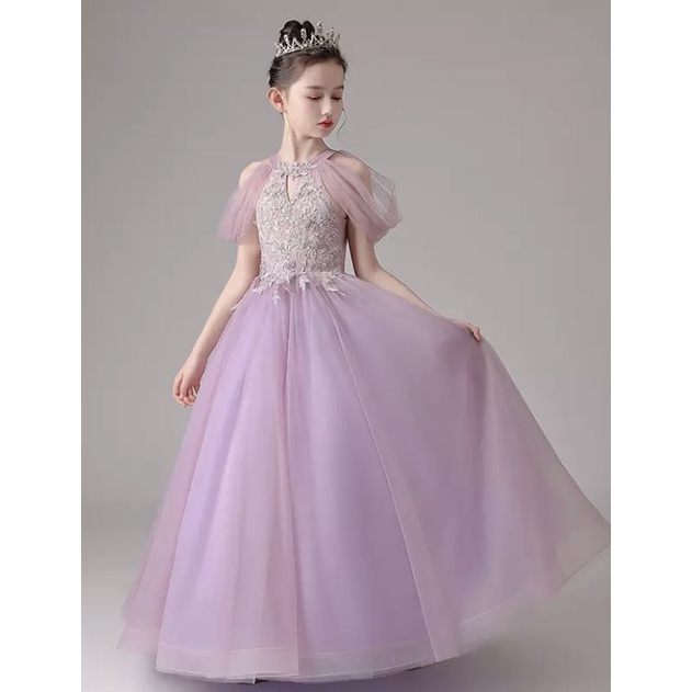 Váy công chúa bé gái thiết kế cao cấp cho bé đi dự tiệc tùng dài siêu xòe sofia màu tím DBG091
