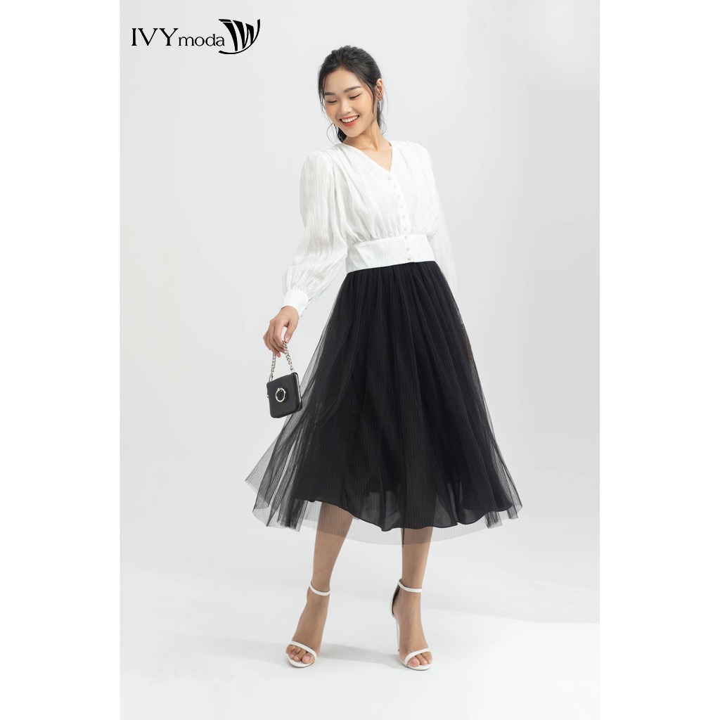 Chân váy xòe phủ lưới nữ IVY moda MS 31M6255