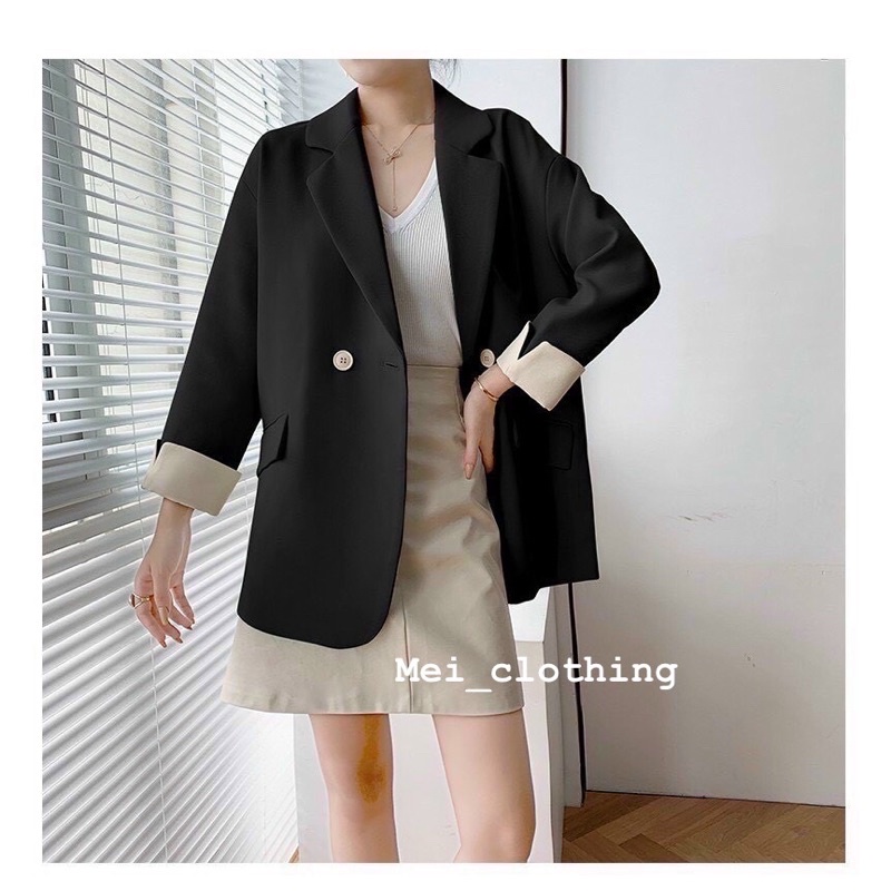 [Ảnh thật/video] Áo khoác blazer tay xắn gấu 2 khuy/ vest nữ 1 lớp thanh lịch