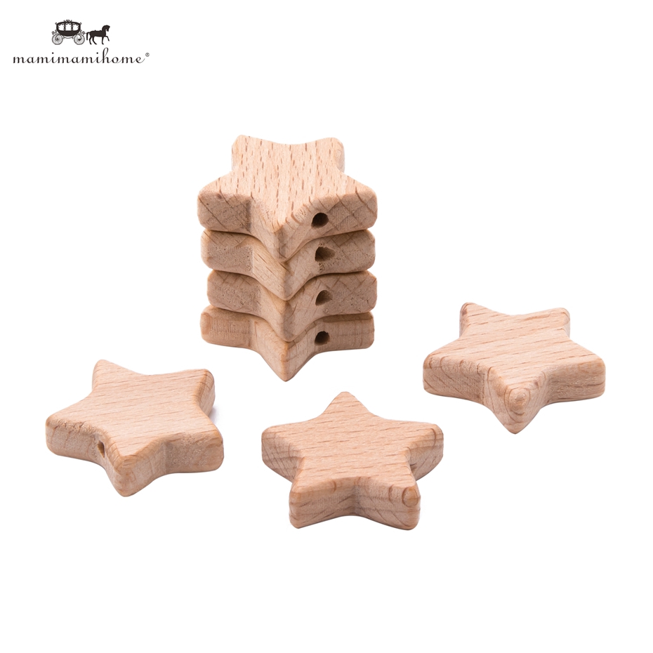 Bộ 10 hạt gỗ Mamimamihome hình ngôi sao 25mm dùng làm đồ chơi em bé