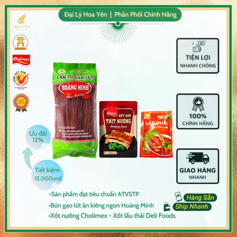Combo Bún Gạo Lứt Xốt Nướng Cholimex Lẩu Thái Deli Food (gói 500gr+70gr+80gr)Đại Lý Hoa Yên- Hàng ngon chuẩn chính hãng