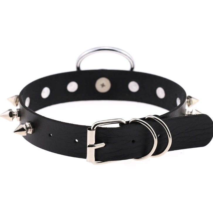 Màu bạc O-Round Spike Vòng cổ nữ Cổ áo khai thác cho phụ nữ 2019 Punk Leather Chocker Trang sức gothic
