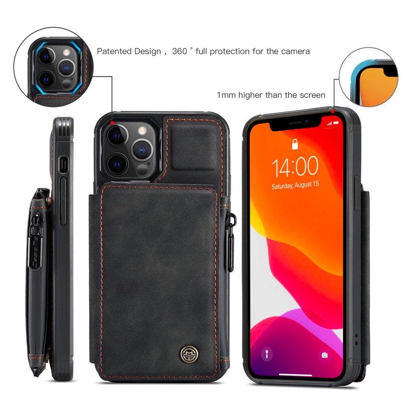 Ốp Lưng Da Bò Chính Hãng CaseMe Kèm Ví Chống Sốc Cho iPhone 11/ 11 pro/ 11 Pro Max/ 12/12 Pro / 12 Pro Max