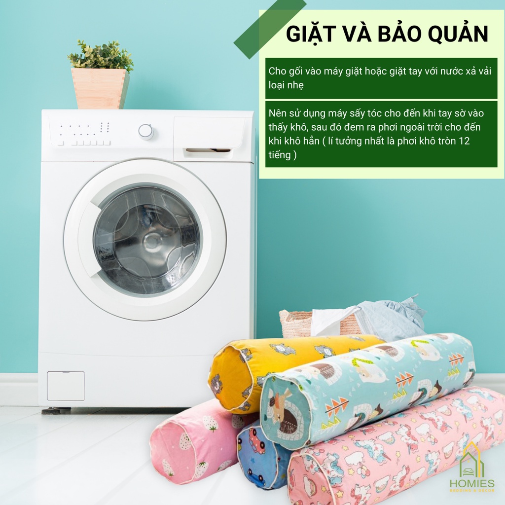 Gối Ôm Cho Bé  HOMIES Bedding & Descor Vải Cotton Hàn Quốc Mềm Mát - Kích Thước 20cm x 60cm