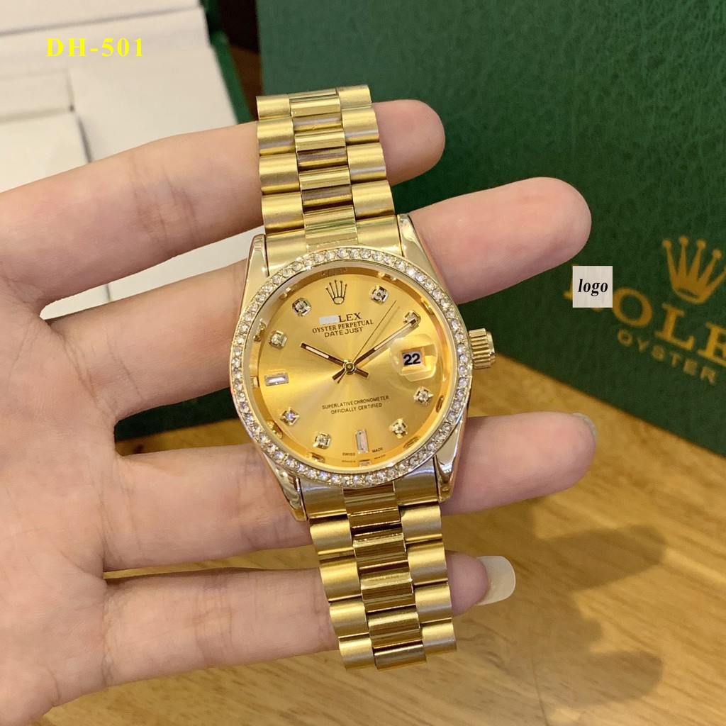 [SIze 38 - Hàng cao cấp]  Đồng hồ nam R-L S-38mm đính viền đá dây kim loại đúc đặc cao cấp bảo hành 12 -rolex Shop