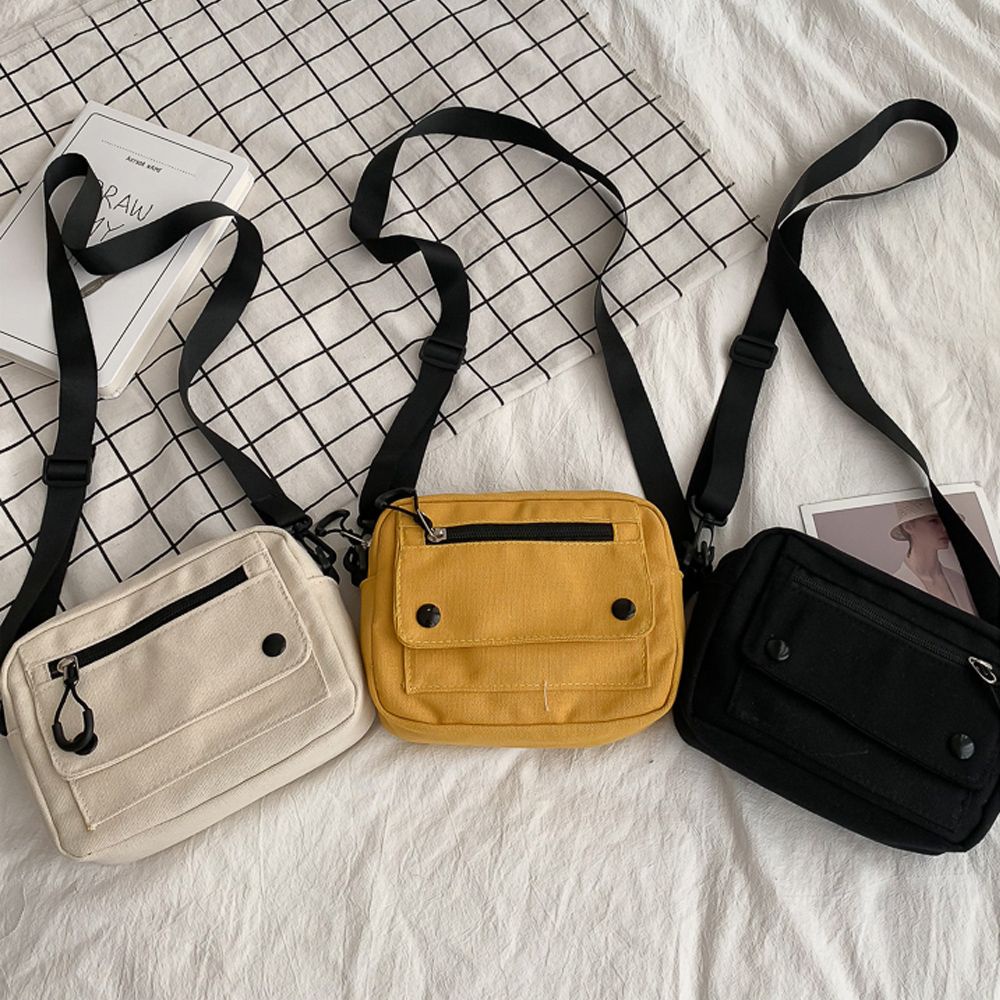 Túi vải đa năng màu trơn có khóa kéo đựng điện thoại thời trang cho nam và nữ tùy chọn màu sắc