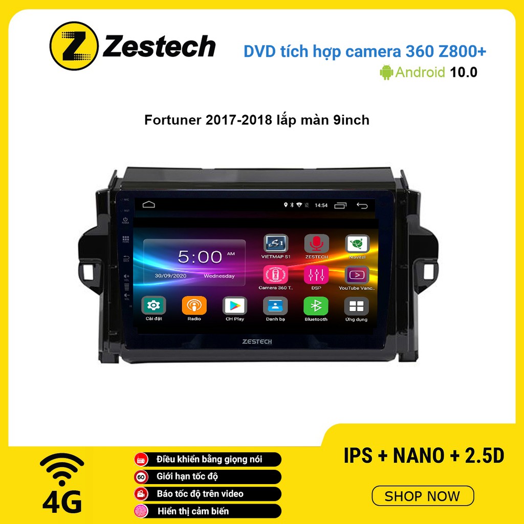 Màn hình DVD Zestech tích hợp Cam 360 Z800+ Toyota Fortuner