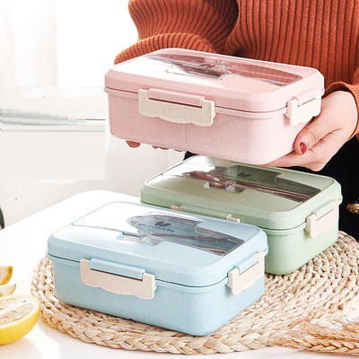 [FREESHIP] Hộp Cơm Lúa Mạch 3 Ngăn Tiện Lợi - Hộp Cơm Trưa Văn Phòng Dễ Dàng Sử Dụng (Kèm Đũa &amp; Muỗng)