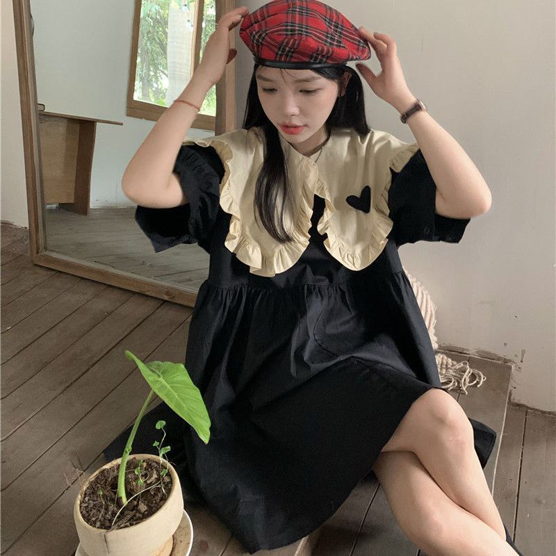 Váy babydoll đâm babydoll Đầm Ngắn Cổ Búp Bê Màu Đen Tương Phản Phong Cách Hàn Quốc Thời Trang Mùa Hè 2022 Cho Nữ