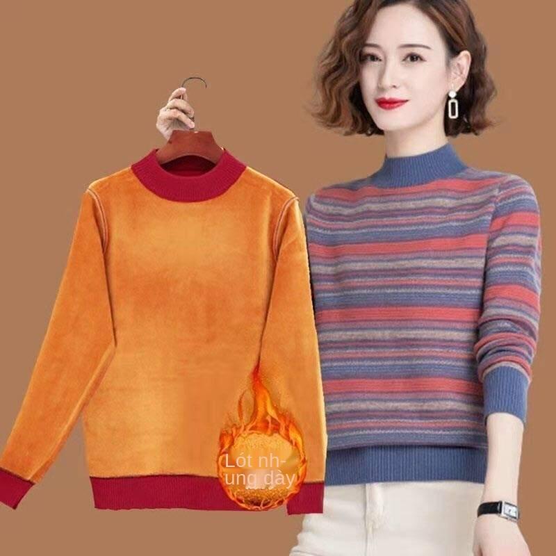 Large size long-sleeved T-shirt for middle-aged women wearing Plus wool tops