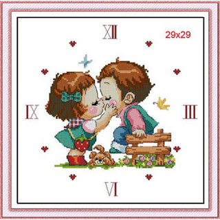 Tranh Thêu Chữ Thập Đồng Hồ Ấu Thơ DH232A (Khách tự thêu) KT:29x29cm