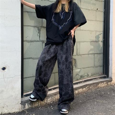 Jiashucheng Quần Dài Vải Nhung Ống Đứng In Họa Tiết Phong Cách Đường Phố Mỹ Cao Cấp Dành Cho Nữ