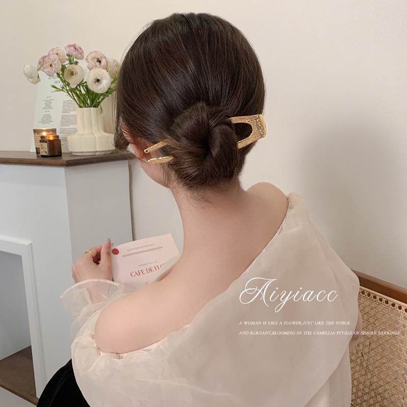 Kẹp Tóc Kim Loại Hình Chữ U Đơn Giản Cổ Điển Thời Trang Dễ Phối Đồ
