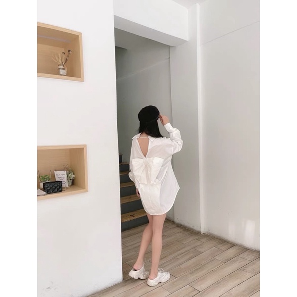 ÁO SƠ MI OVERSIZE NƠ LƯNG TIỂU THƯ ULZZANG