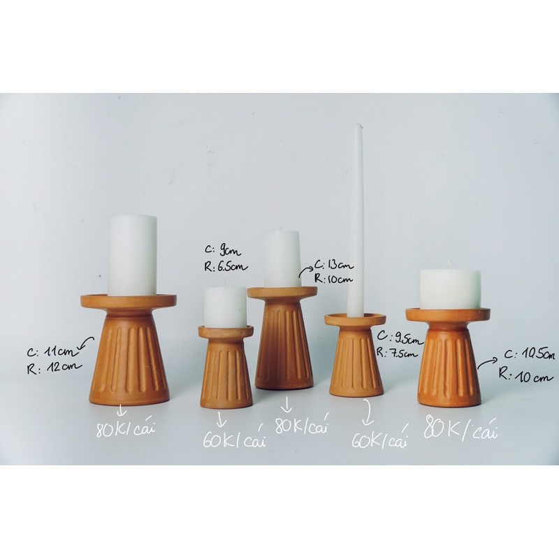 Set 5 Đế Bỏ Nến Đất Nung - Set of 5 Terra Cotta Candle Holders