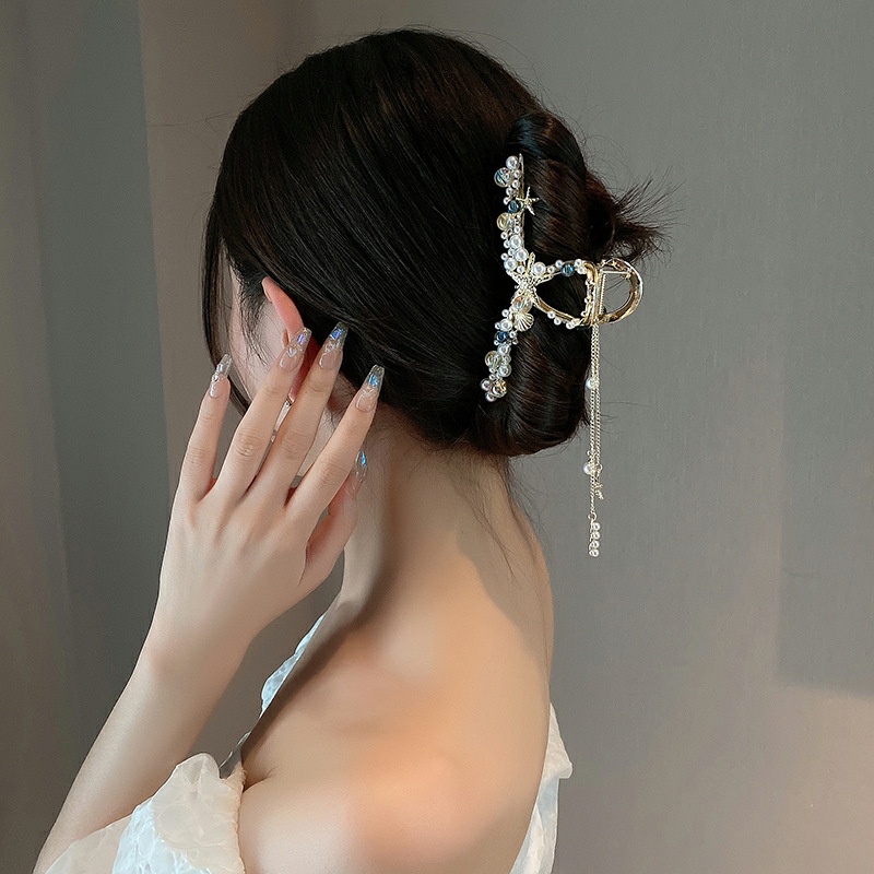 Kẹp Tóc Càng Cua Tua Rua Trung Hoa Ngọc Trai Phụ Kiện Thời Trang Cho Nữ AB131