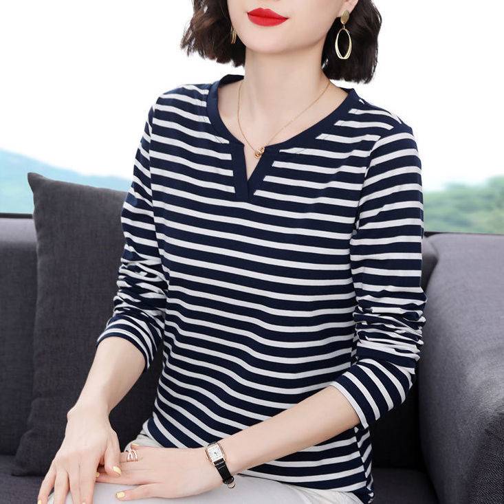 Áo thun tay dài cổ chữ V thời trang cho phụ nữ trung niên