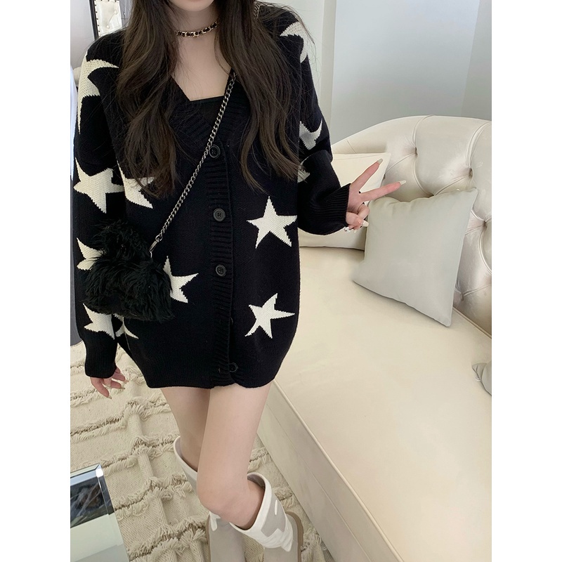 Áo Khoác Len Cardigan Mềm Dày Màu Đen Thời Trang Thu Đông Dành Cho Nữ wd3736