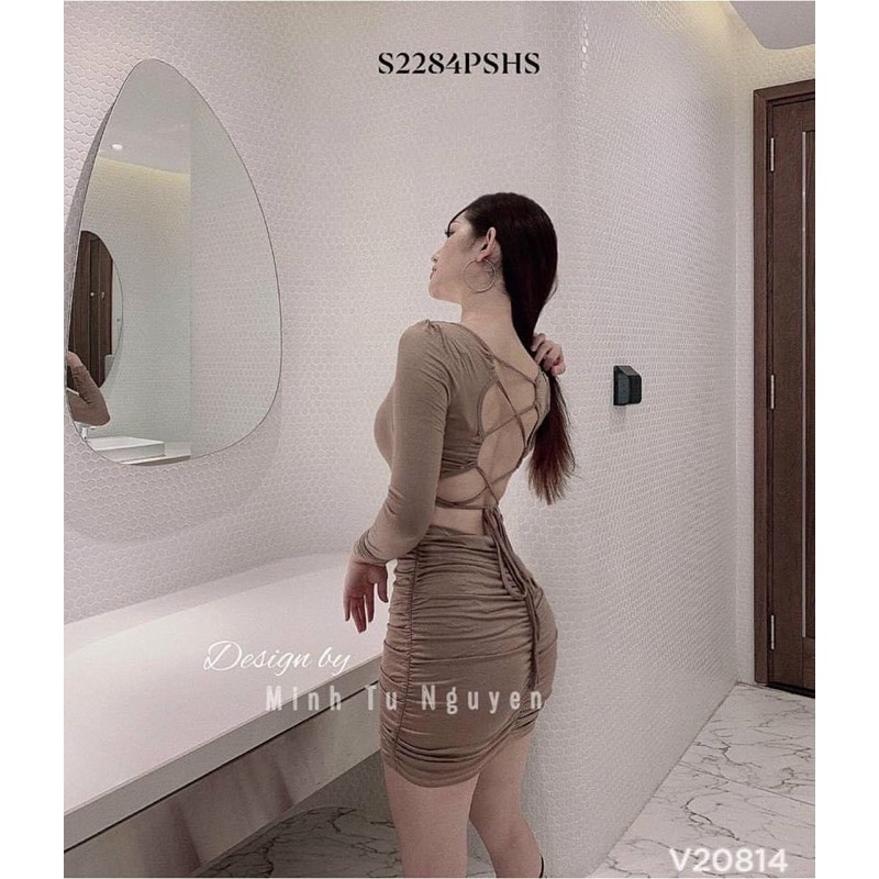 Đầm đan dây lưng tay dài thun Borip