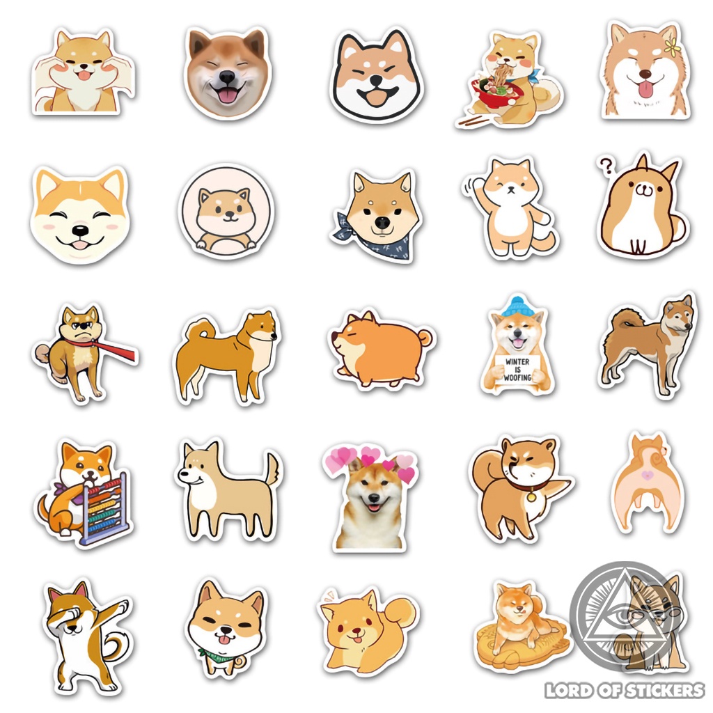 Set 50 Miếng Dán Chó Shiba Inu Sticker Hoạt Hình Cute Dễ Thương Chống Thấm Nước Trang Trí Mũ Bảo Hiểm, Laptop, Sổ, Vali