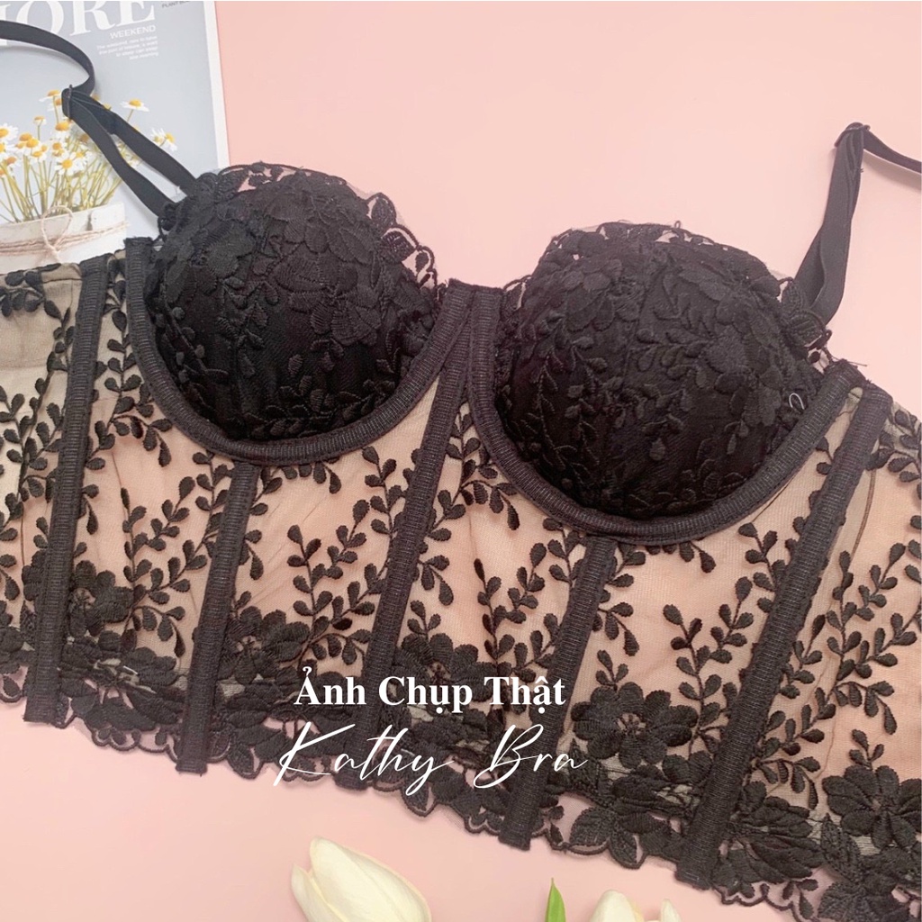 H06 [SẴN] Áo Kiểu Corset KATHY BRA Kiểu Dáng Coptop Áo Lót Bra Ren Hoa Thêu Cao Cấp Thiết Kế Bralette Đệm Vừa Siêu Xinh