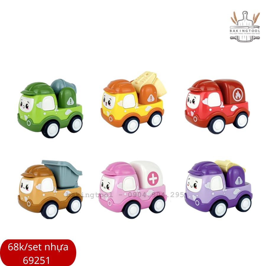 trang trí bánh Set 6 xe Sắc màu (set)