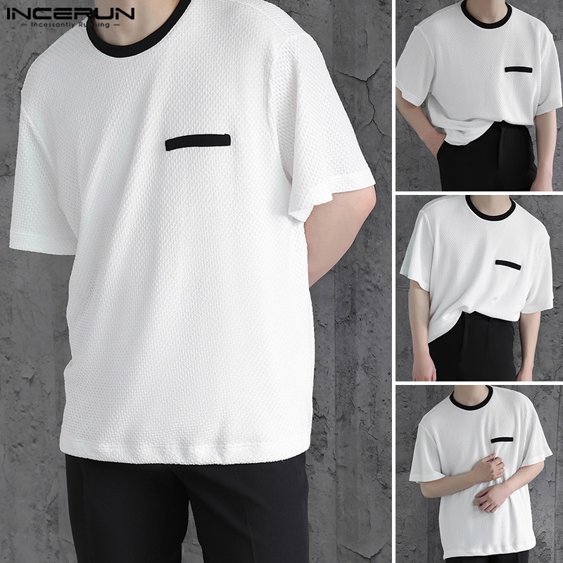 Áo thun baggy INCERUN tay ngắn cổ tròn phong cách cơ bản dành cho nam