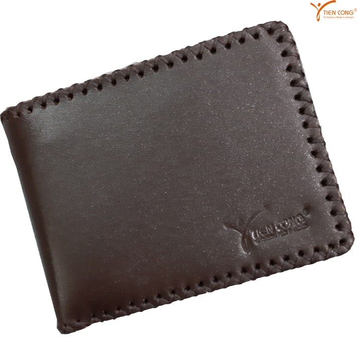 Ví Nam Ngang Da Bò May Viền Chữ V Tien Cong Màu Nâu - TCN1017