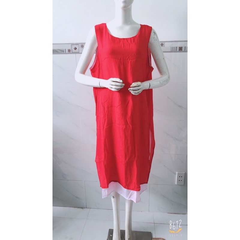 [size to/70-90ký] đầm suông chất xô gân đầm xát nách xẻ tà 2 lớp sang trọng