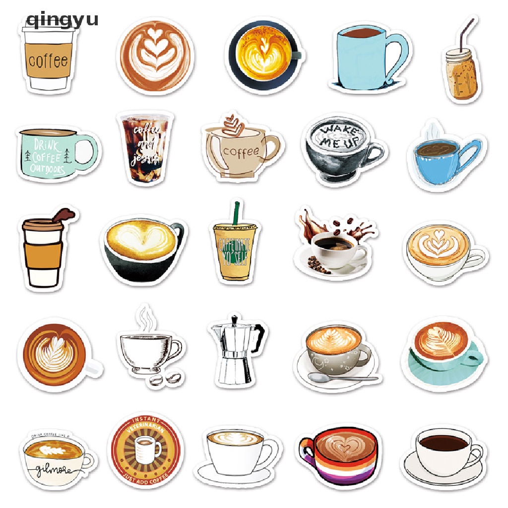 Bộ 50 Sticker Họa Tiết Cà Phê Hoạt Hình Dùng Trang Trí DIY