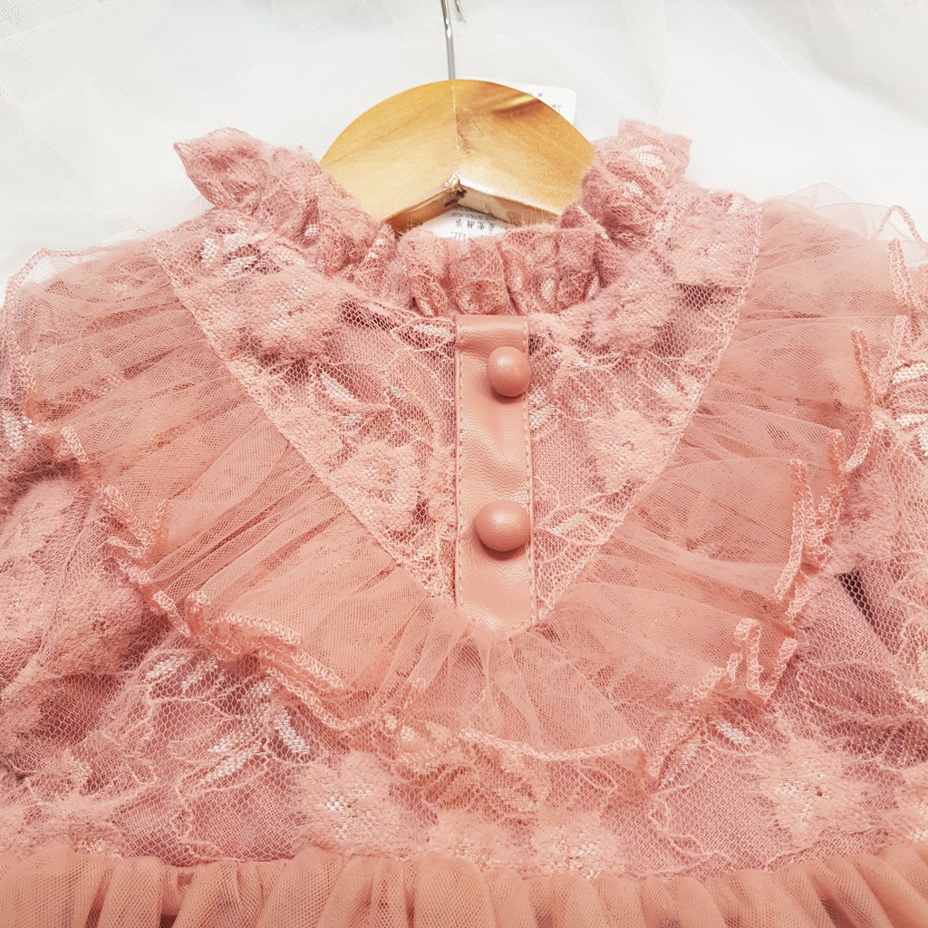Váy bé gái đầm công chúa dài tay thun nhung phối organza xòe thời trang trẻ em 19Kg đến 22Kg