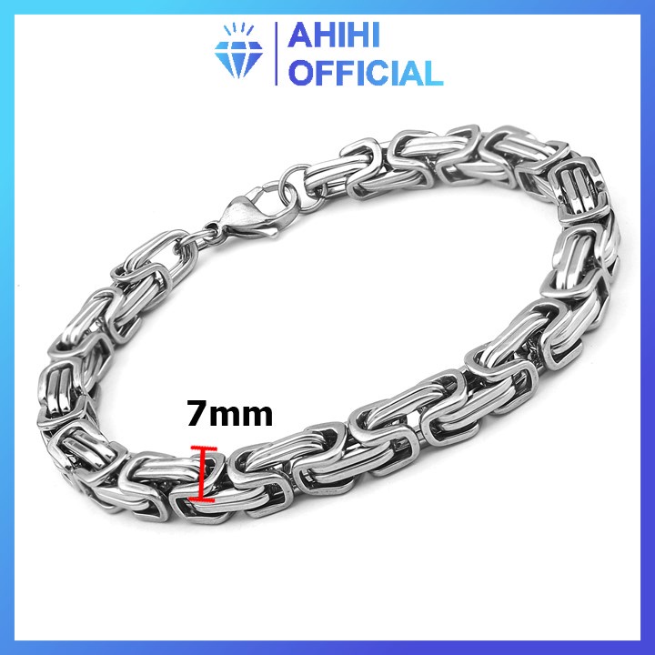 Lắc tay thép không gỉ titan nam cao cấp đẹp sang trọng inox kiểu ziczac vuông ahihi.official kích cỡ 7mm PTLTNA86