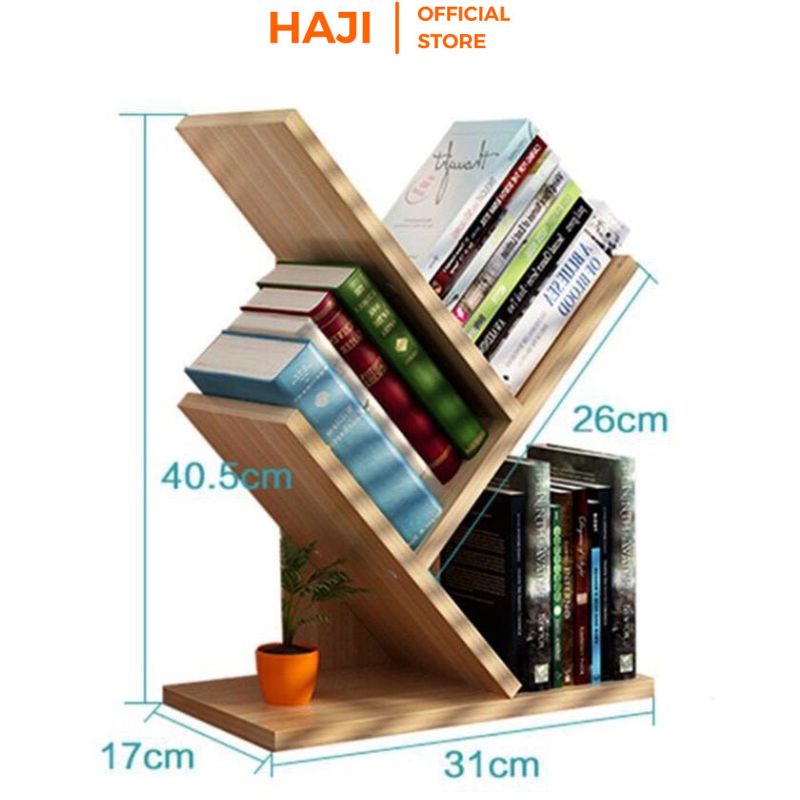 Kệ sách gỗ mini để bàn hình cây tạo điểm nhấn HAJI A113