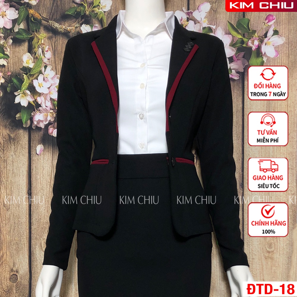 Áo Vest nữ công sở cao cấp Kim Chiu phối viền, vải tuyết mưa tay dài Form đẹp từng đường kim mũi chỉ VTD-18