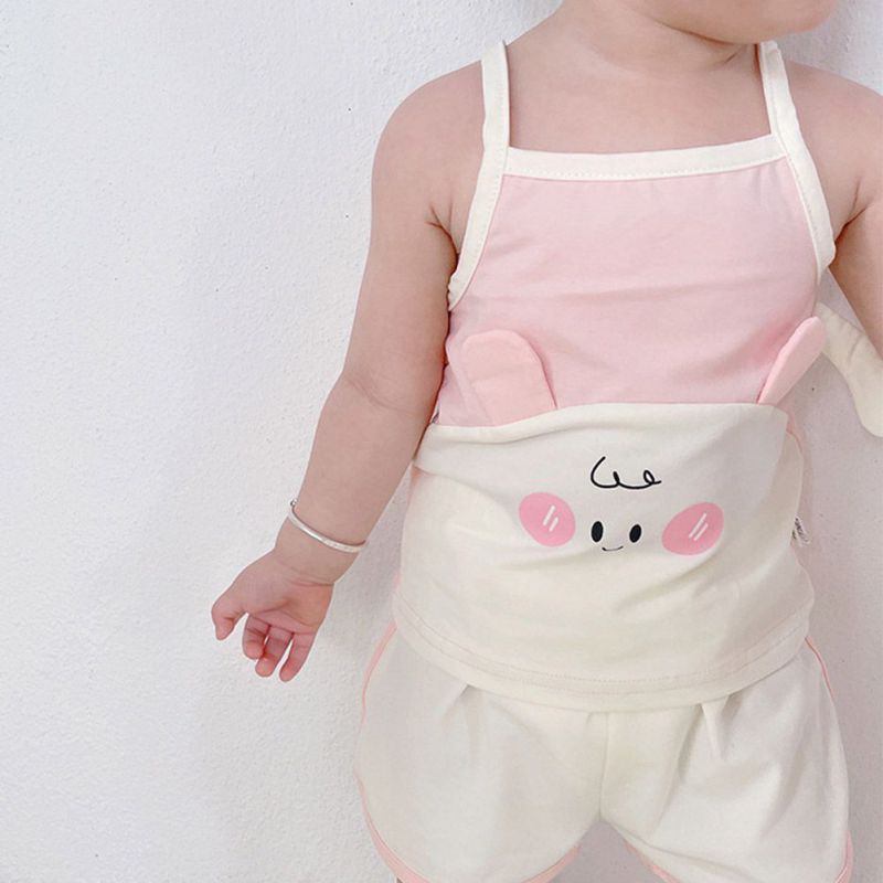 Set Áo Thun Không Tay + Quần Short Thoáng Khí Họa Tiết Hoạt Hình Dễ Thương Cho Bé