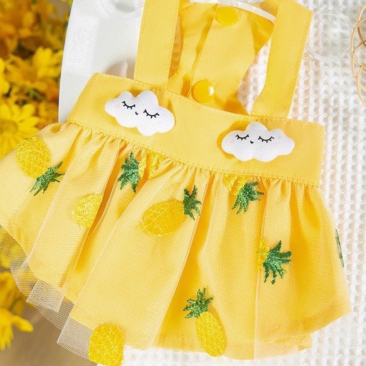 Váy 2 dây cho thú cưng thêu hình trái dứa vải ren xòe bồng bềnh, váy chó mèo