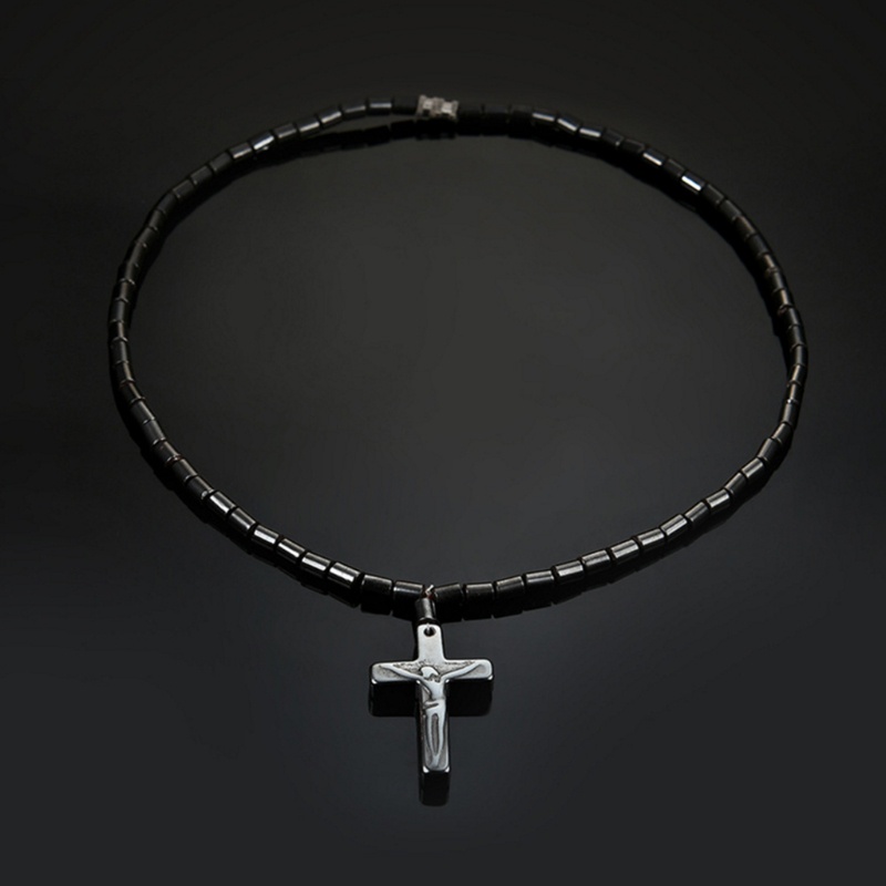 Vòng cổ đá Hematite từ tính hình chữ thập 10MK tốt cho sức khỏe