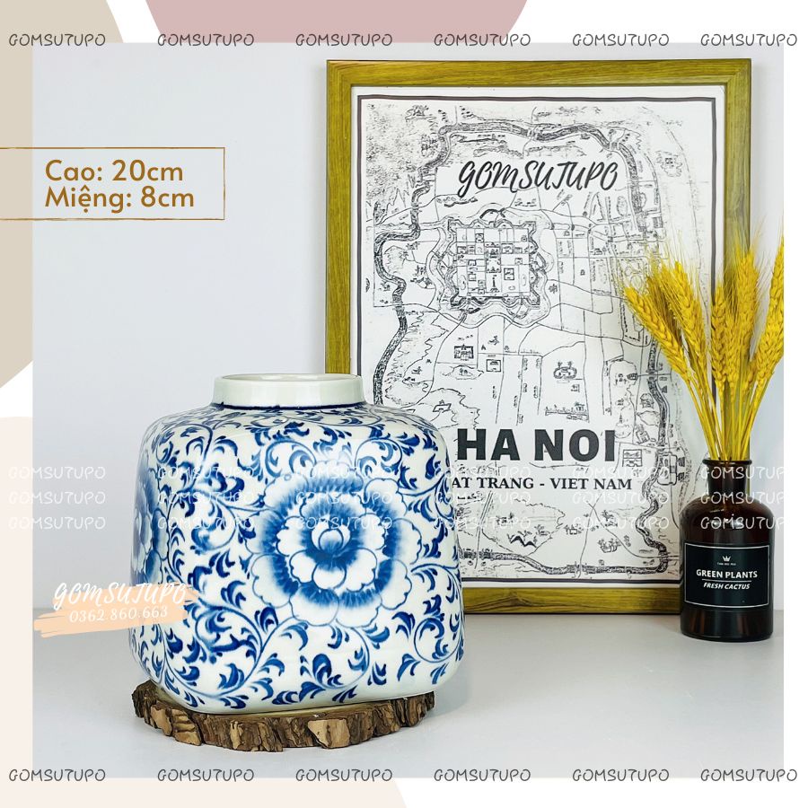 Lọ Hoa Gốm Vẽ Hoa Dây Xanh COBAN - Bình Hoa Decor Trang Trí gomsutupo - Gốm Sứ TUPO Bát Tràng