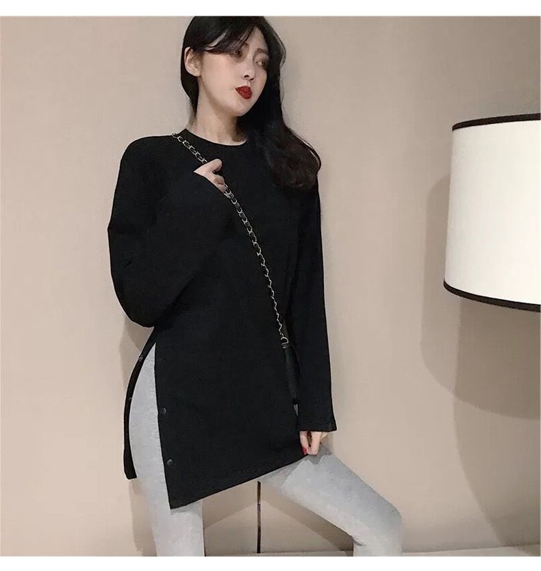 SUXI Áo thun nữ tay dài màu trơn thời trang thiết kế độc đáo