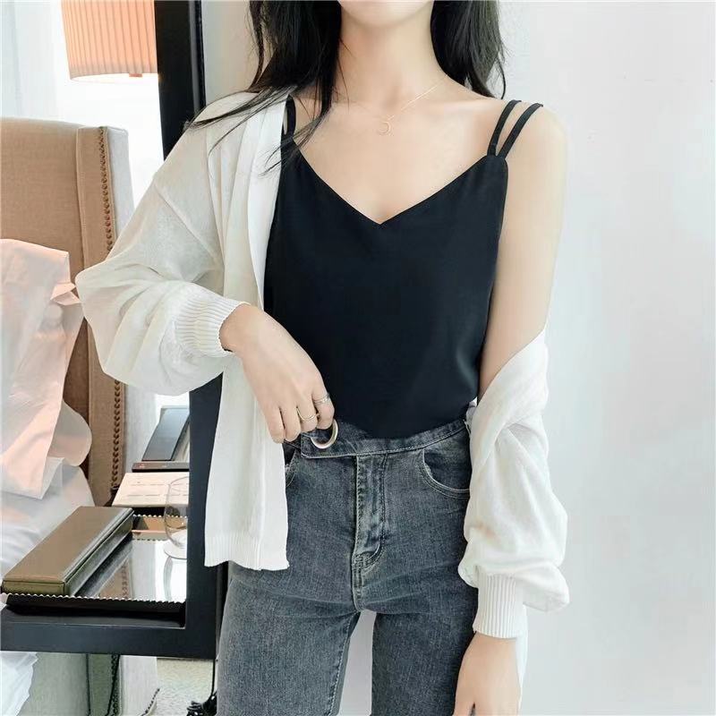 Áo hai dây cổ chữ V dáng rộng thiết kế mới thời trang mùa hè dành cho nữ 2021
